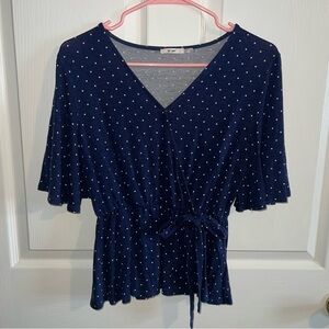 🍀4 for 25🍀 Mi Ami | Blue and White Polka Dot Shirt